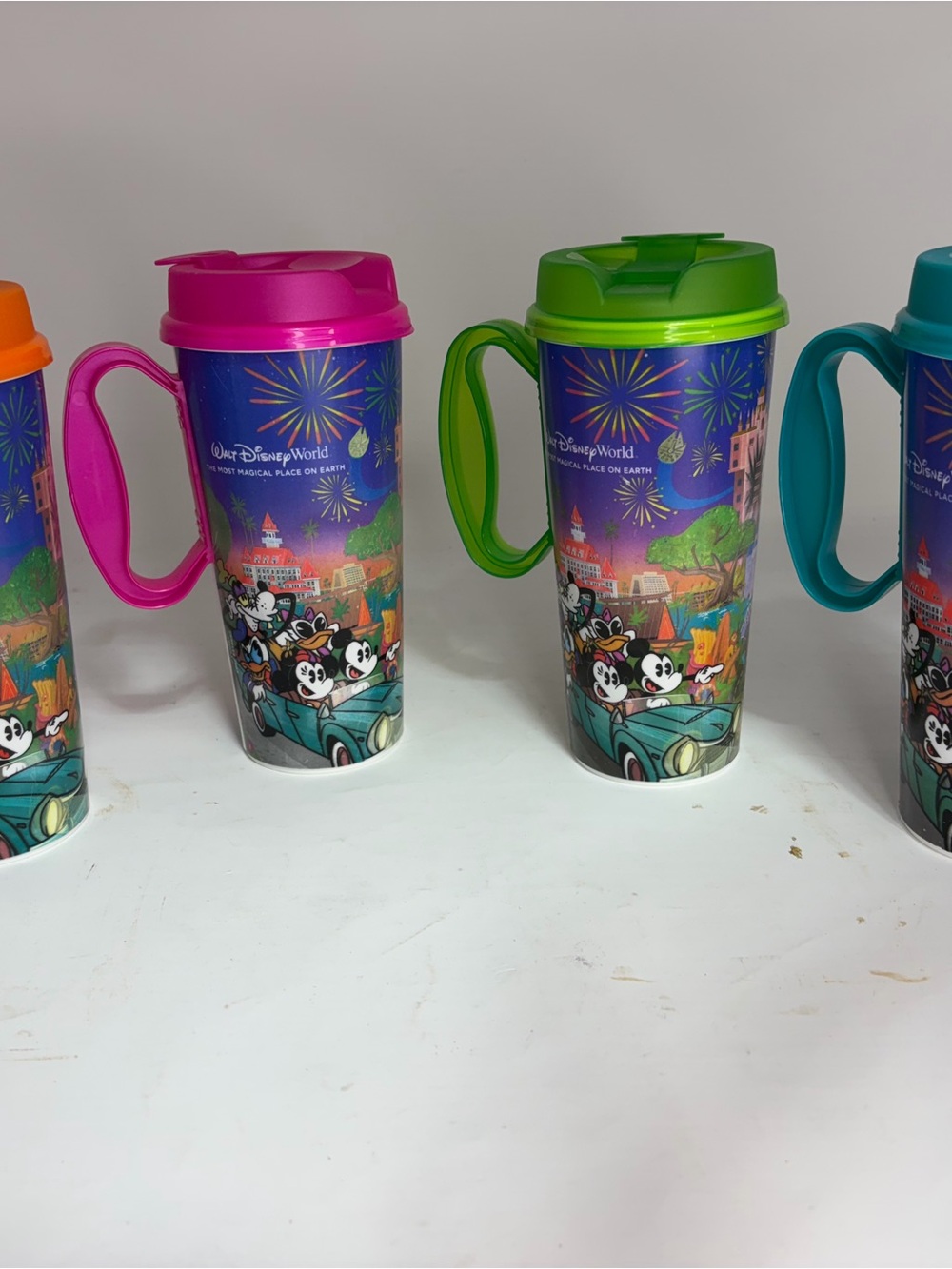 Disney World Refillable Reusable Resort Mugs Set of 4 Whirley  16oz Cups
